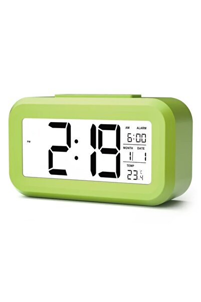 MRG M899 Thermometer Clock, LCD, With Night Light, Calendar, Green