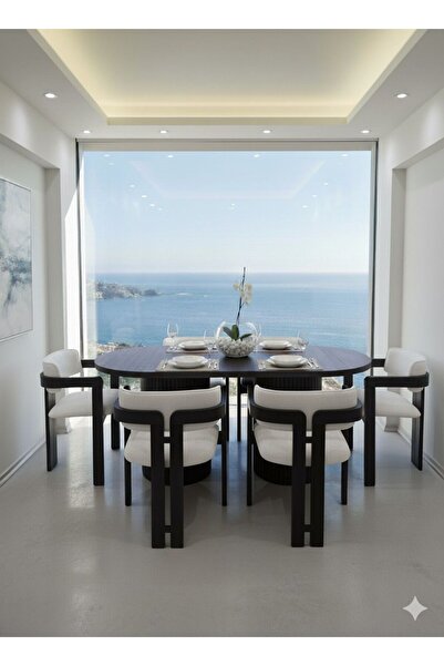 ZEYTUNHOME NOIRE Ahşap Modern Yemek Masası | 6 Kişilik Yemek Masa Takımı