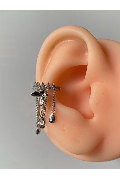 kurukafagift Earcuff Sıkıştırmalı Sallantılı Kelebek Figürlü Kıkırdak Deliksiz Kullanım Tek Küpe