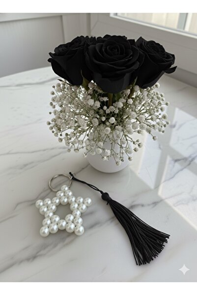 Neşeli Atölyem 1 قطعة سلسلة مفاتيح على شكل نجمة لؤلؤية مع شرابة ✨