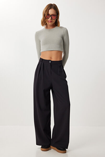 Lovelyİstanbul Pleated Woven Palazzo Pants Ldw0009 Black