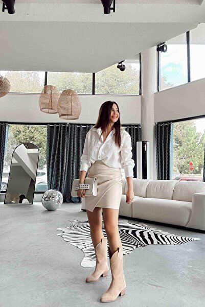 ELVAN TOLON Beige Draped Leather Skirt