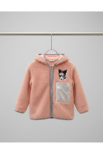 YusGos Zippered Hooded Plush Fleece Printed Girls' Coat