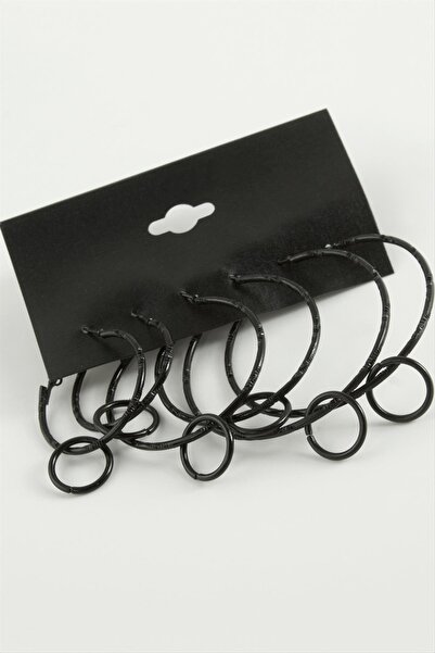 ZERO LAND Nrzsnt Dotted Interlocking Metal Hoop Earrings (233930) 6 Pcs-Black