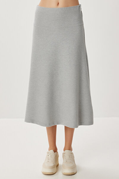 Lovelyİstanbul High Waist Flared Soft Skirt Lub0320 Gray Melange