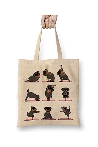 Toyaso Το Rottweiler είναι Yoga Rotfay Pug Dog Yoga Λευκή υφασμάτινη τσάντα με μακρύ χερούλι Τσάντα αγορών Τσάντα παραλίας