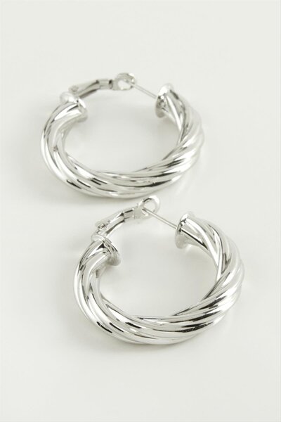 ZERO LAND Nrzsnt Twisted Hoop Earrings 3 (225028) Cm-Silver Color