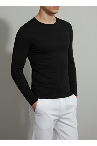 balkonda Ανδρικό μπλουζάκι με μακρυμάνικο λαιμόκοψη από μπαμπού 2'li Pack εφα...