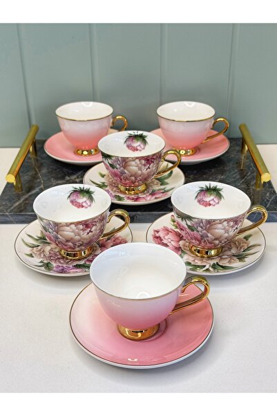 dunyazuccaciye Hanzade 6-Person Porcelain Turkish Coffee Cup Set