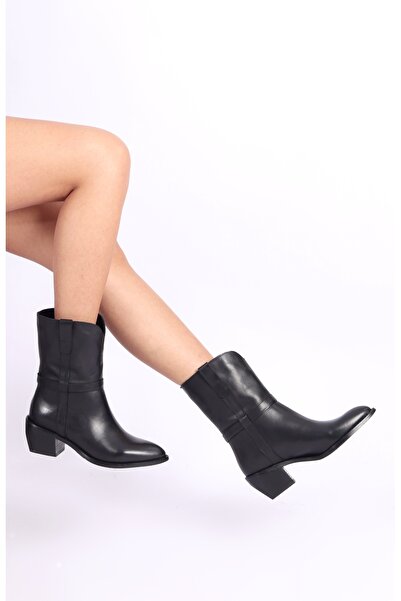 Mariolucci Kadın Hakiki Siyah Deri Western Bot