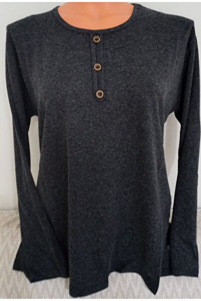 Anne Er Clothing Winter Cotton Combed Blouse Uaun Sleeve Crew Neck Smoked