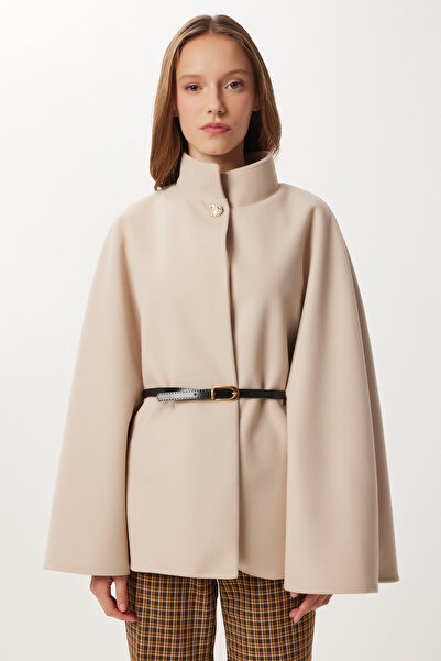 Lovelyİstanbul Belted Buttoned Cashmere Poncho Lnt0013 Beige