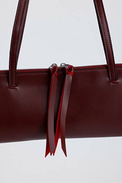 HEYBE'S Heybes Women's Elegant Long Form Burgundy Vegan Leather Thin Shoulder Strap Modern Minimalist Women's Baguette Bag