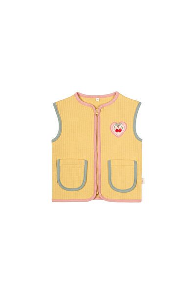 MY LORİN KİDS STORE Mieala Kids Kontrast Biyeli Kapitone Yelek sarı