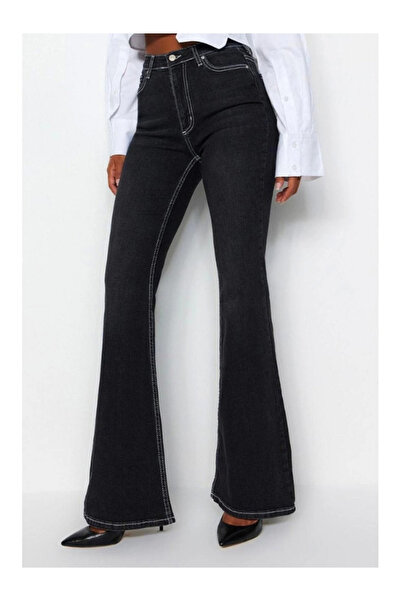 kotmodası Black Contrast Stitching Pack High Waist Comfort/Flexible Flare Jeans