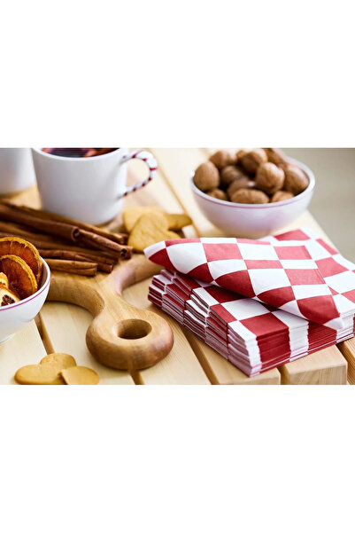 IKEA Vinterfint Patterned Napkin, Plaid Pattern White-Red, 33X33 Cm, 30 Pieces