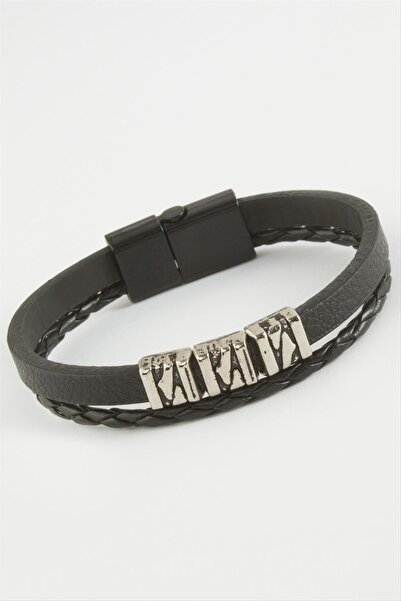 ZERO LAND Nrzsnt Quality Magnetized Faux (00957) Leather Bracelet-Black