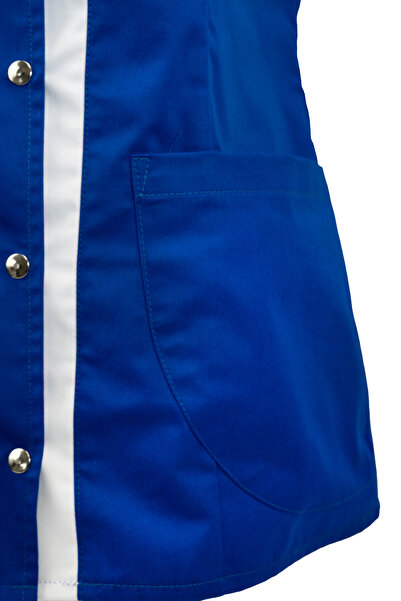 AVD SAFETY Women's terrycloth medical blouse | Royal blue with white insert | Fitted model, snap closure