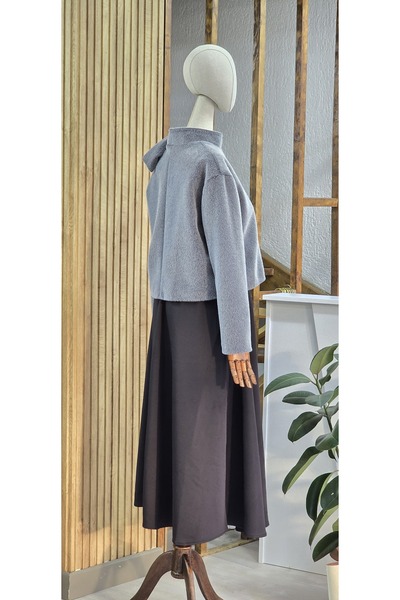 NANTİREA Plush Buttoned Jacket with Bow Detail at the Collar