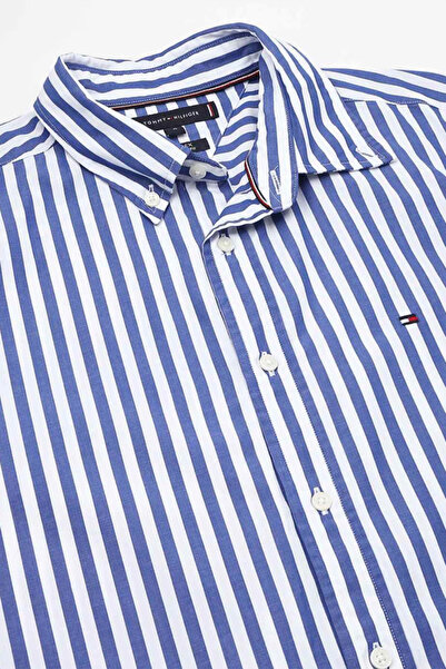 Tommy Hilfiger Men Blue Striped Regular Fit Cotton Shirt