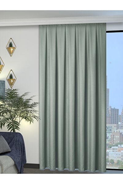 Perle 1/2 Pleated Linen Textured Mint Modern Background Curtain – No Ironing Required