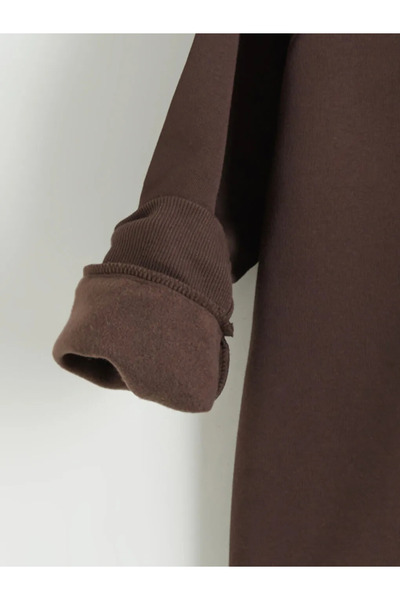 LC Waikiki LCW Modest Kahverengi London Nakışlı Kadın Kalın Sweatshirt Tunik