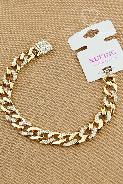 Keyifli Hayaller Xuping Bileklik - Vip Gold zirkon Taşlı Kalın Gurmet xuping Zincir Bileklik 19cm En:10mm Kuyumcu