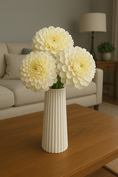 OGWANTO El Yapımı Beyaz Vazo ve kartanesi Çiçek Seti