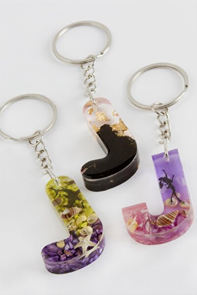 ZERO LAND سلسلة مفاتيح من الإيبوكسي بحرف J (170209) - ملونة