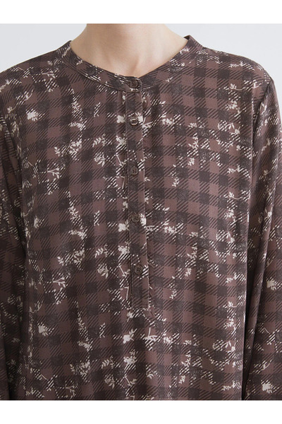 LC Waikiki Lcw Grace Brown Crew Neck Ethnic Patterned Women's Tunic