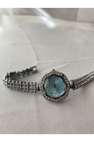 uyguntakıaksesuar Silver Color Women's Wristwatch with Stone Detail and Blue ...