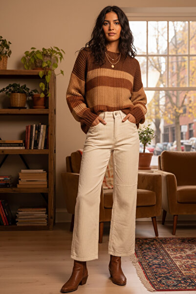 Pissos Women's Wide Leg Trendy Velvet Trousers