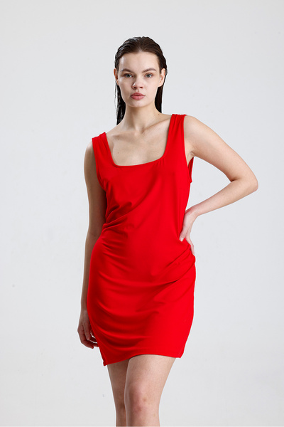 Sense Sleeveless Stretch Fabric Printed Mini Viscose Dress | Elb35735 Red