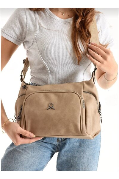 MEGA ÇANTA Mega Polo Club of Colors Ecru Soft Faux Leather Multi-Compartment Shoulder Bag