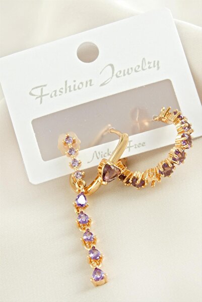 ZERO LAND Nrzsnt 3 Pieces Heart Zircon (235544) Stone Earrings-Yellow