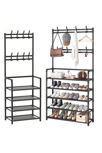 oemco Metal shoe rack, WTO®, 5 shelves, 168 x 60 x 26 cm, Black