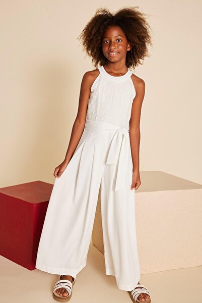 MAYORAL Girl's 8-18 Years Old Embroidered Belted Jumpsuit 6864 Ecru