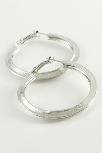 SiHako Nrzsnt Cluster Patterned Hoop Earrings 6 (164801) Cm-Silver Color
