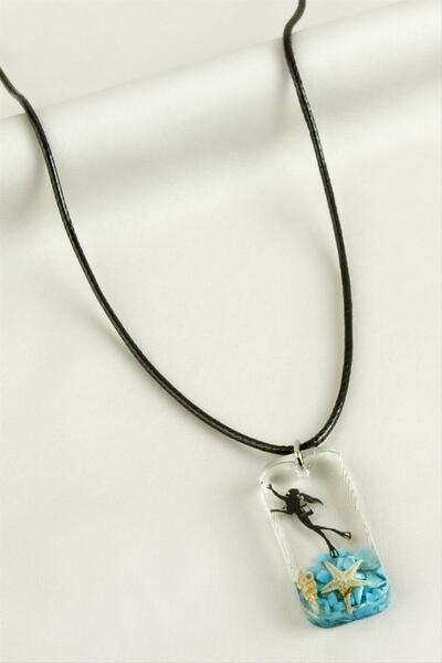 ZERO LAND Nrzsnt Mermaid Rectangle (00045) Epoxy Pendant-Blue