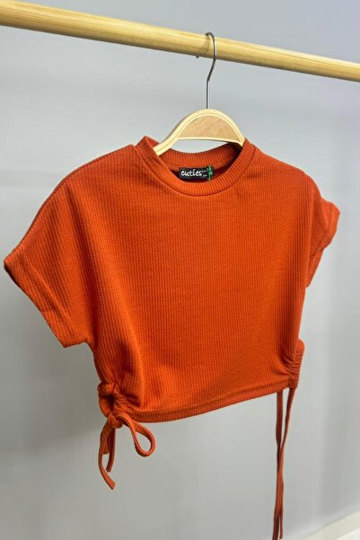 Cuties قميص موجو للفتيات بأكمام قصيرة ورباط جانبي 3706 لون بلاط