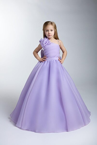 Mojo Bebek Mojo Kız Çocuk 2-11 Yaş Tek Omuz Tarlatanlı Abiye Elbise 2252 Lila