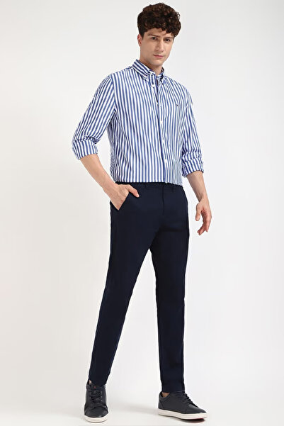 Tommy Hilfiger Men Blue Striped Regular Fit Cotton Shirt