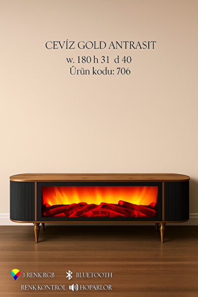 Sar Pakete Bluetooth ve Hoparlörlü • 3 Renk Kumandalı • 180 cm Şömineli TV Ün...