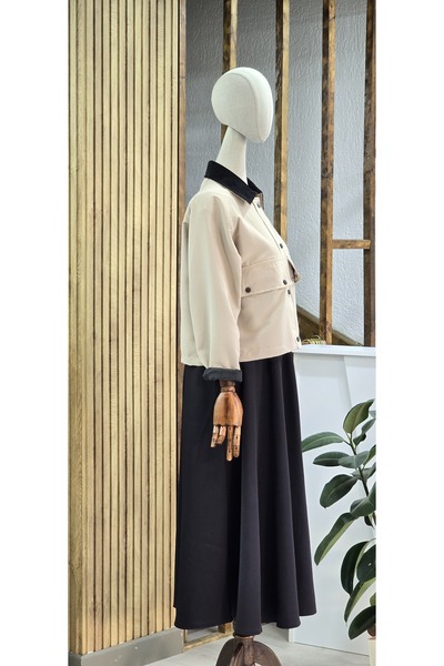 NANTİREA Velvet Collar Cream Short Trench Coat