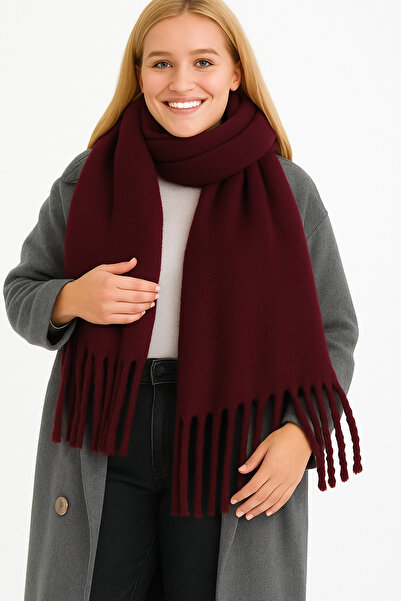 ZERAMİNE Women's Winter Tassel Scarf |   Soft Textured Thick Shawl - Soft Boucle Scarf - Pasta Model