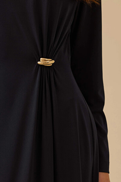 SEÇİL Women's Metal Accessory Draped Dress 1025 Navy Blue