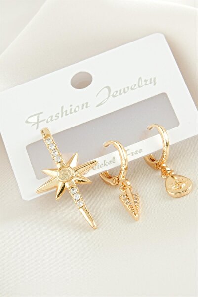 ZERO LAND Nrzsnt 3 Pieces Star Zircon (00904) Stone Earrings-Yellow