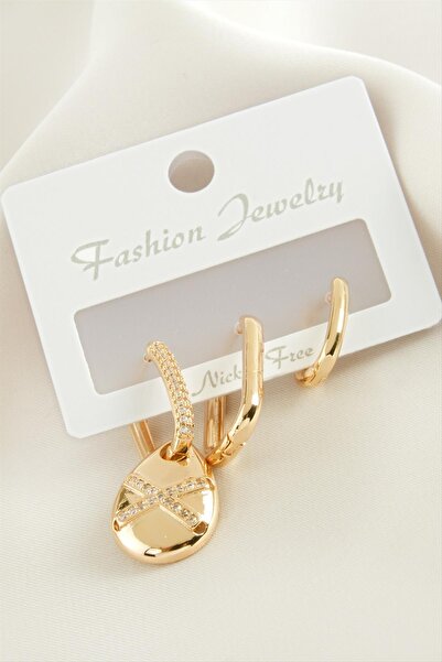 ZERO LAND Nrzsnt 3 Pieces Drop Zircon (02049) Stone Earrings-Yellow