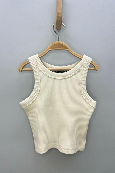 Cuties Girl Child 5-14 Years Halter Neck Ribbed Knit Crop 4180 Beige