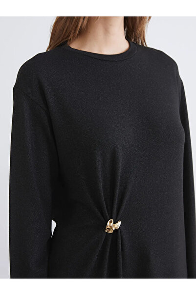 LC Waikiki Lcwaikiki basic black crew neck drawstring women's tunic